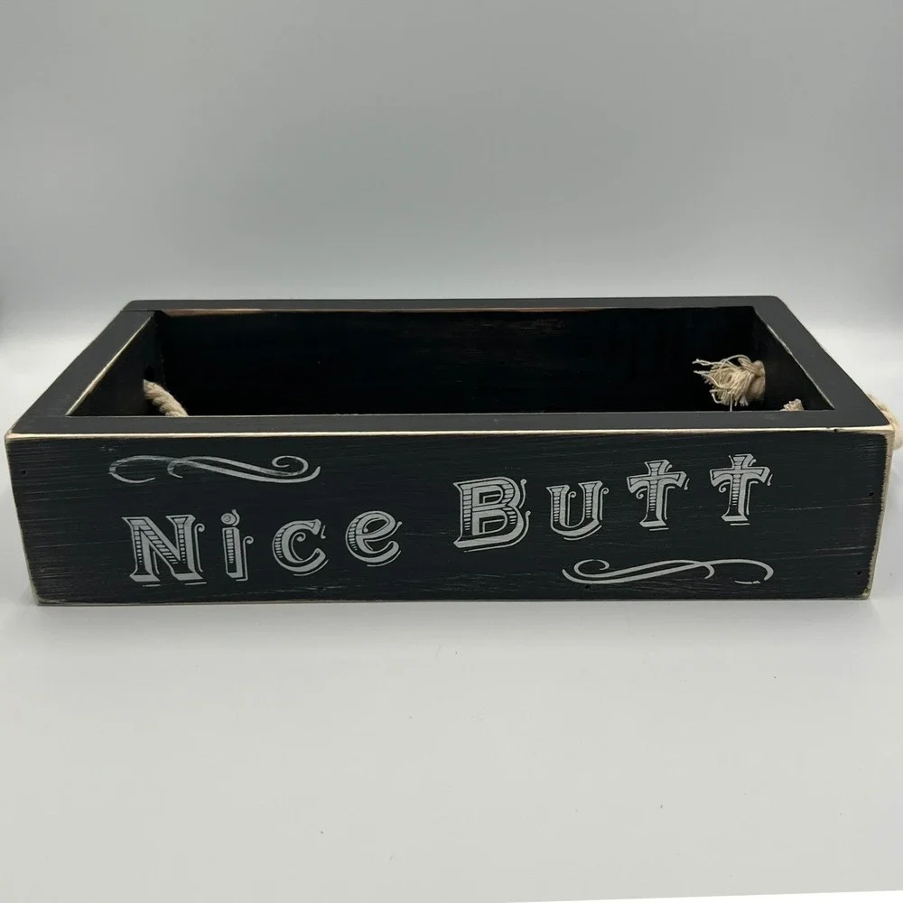 Main Event Toilet Box Diaper Caddy Large Black Wood Nice Butt Like New